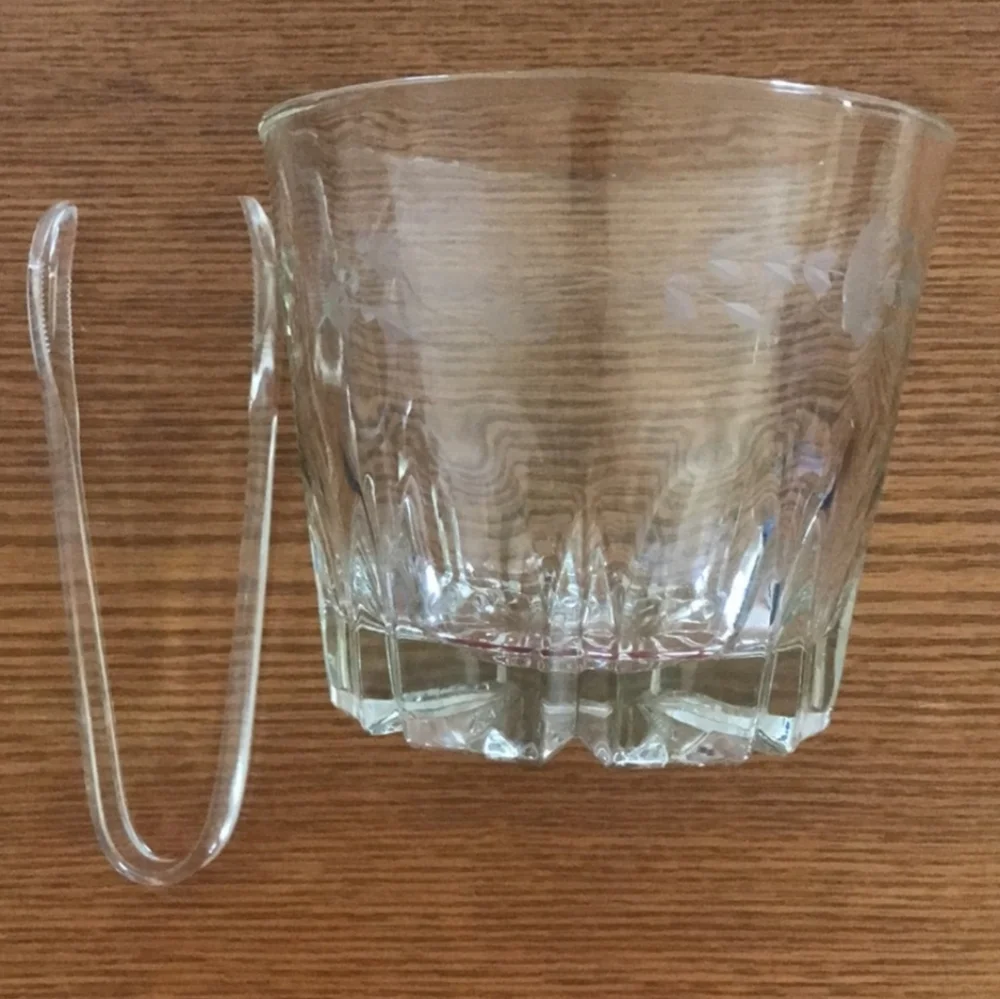 Elegant Clear Glass Ice Bucket W/tongs NWT Vintage